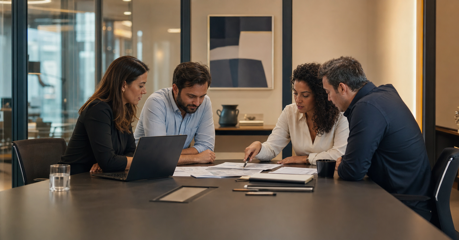 Executivos e consultores em reunião de diagnóstico de processos